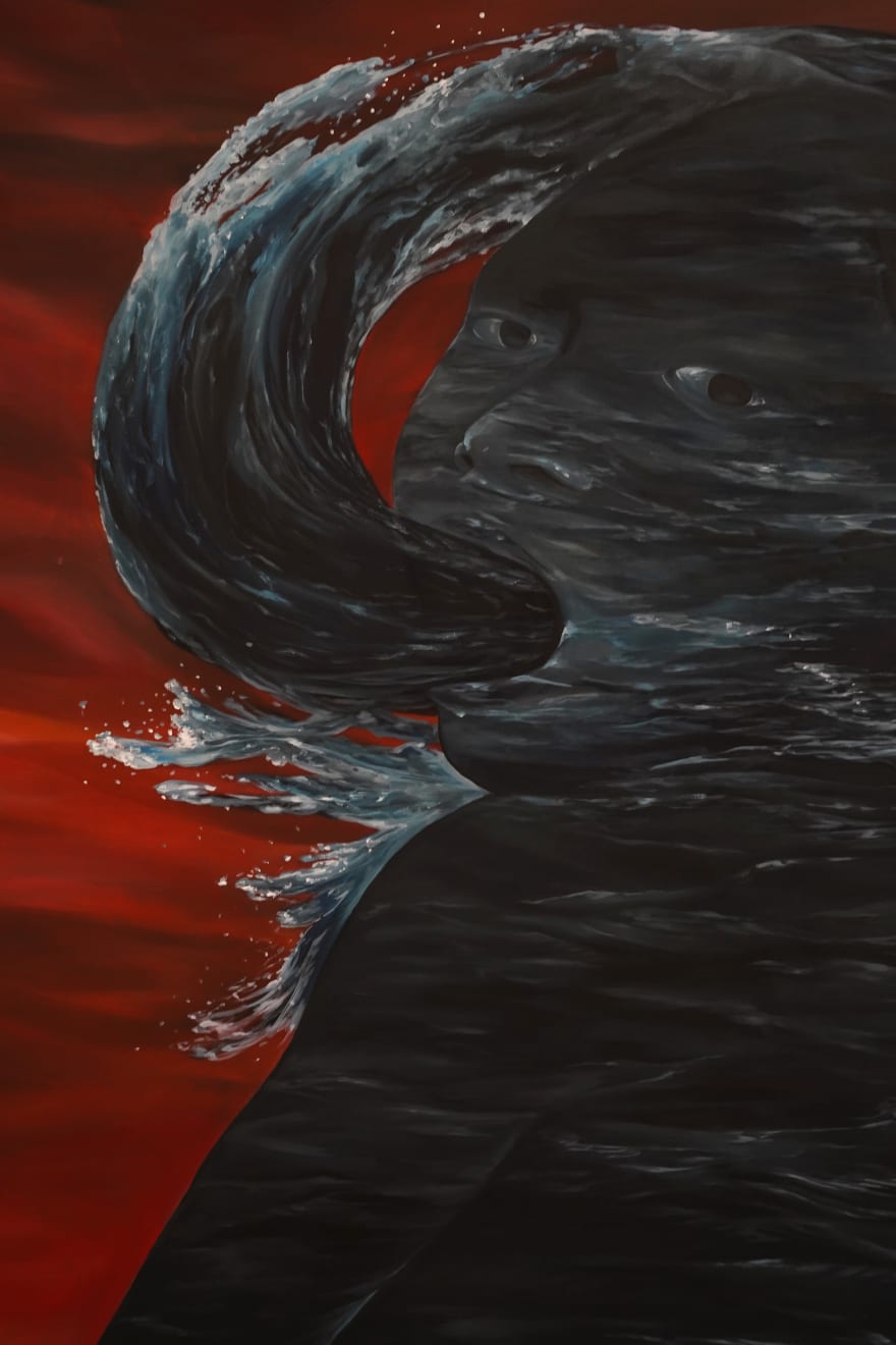 painting of a woman made out of cracking rocks