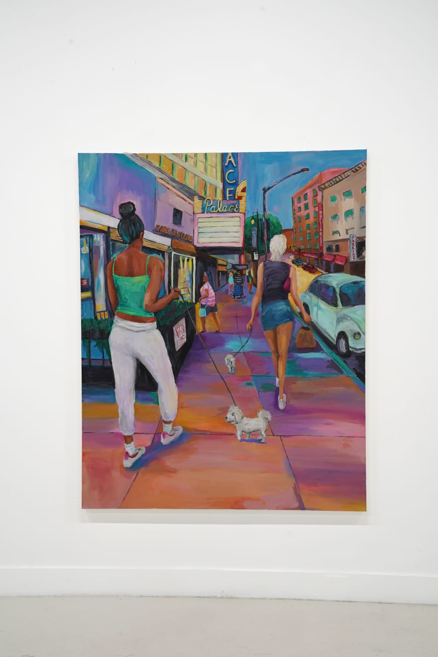 painting of people alking down the street by meergan barnes
