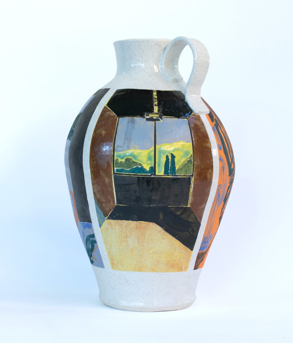 painted ceramic vase with windows and bedroom scenes