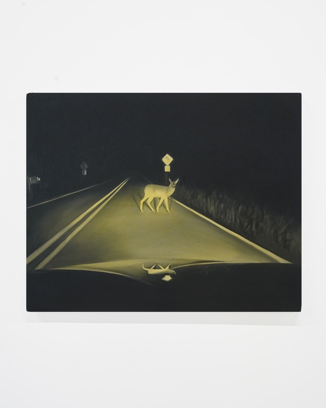 painting of a deer in car headlights