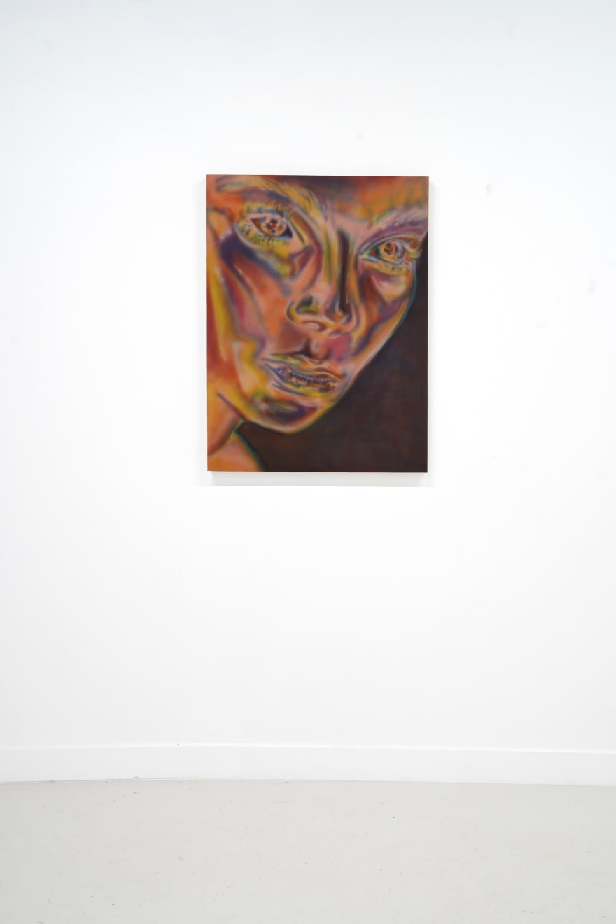 portrait painting of a womans face in monochromatic orange hues