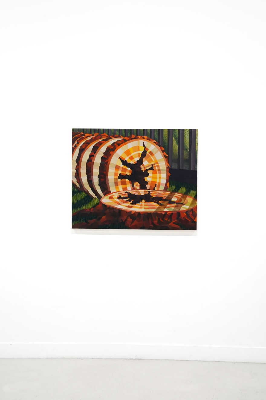 painting of a tree trunk cut up by Sally Jerome