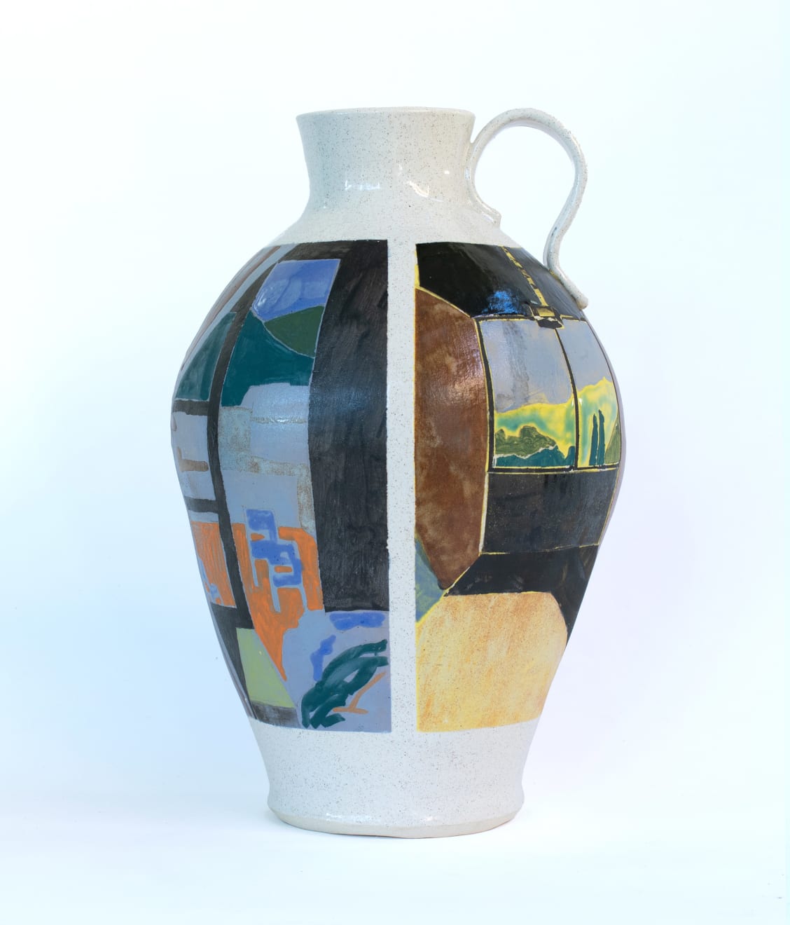 painted ceramic vase with windows and bedroom scenes