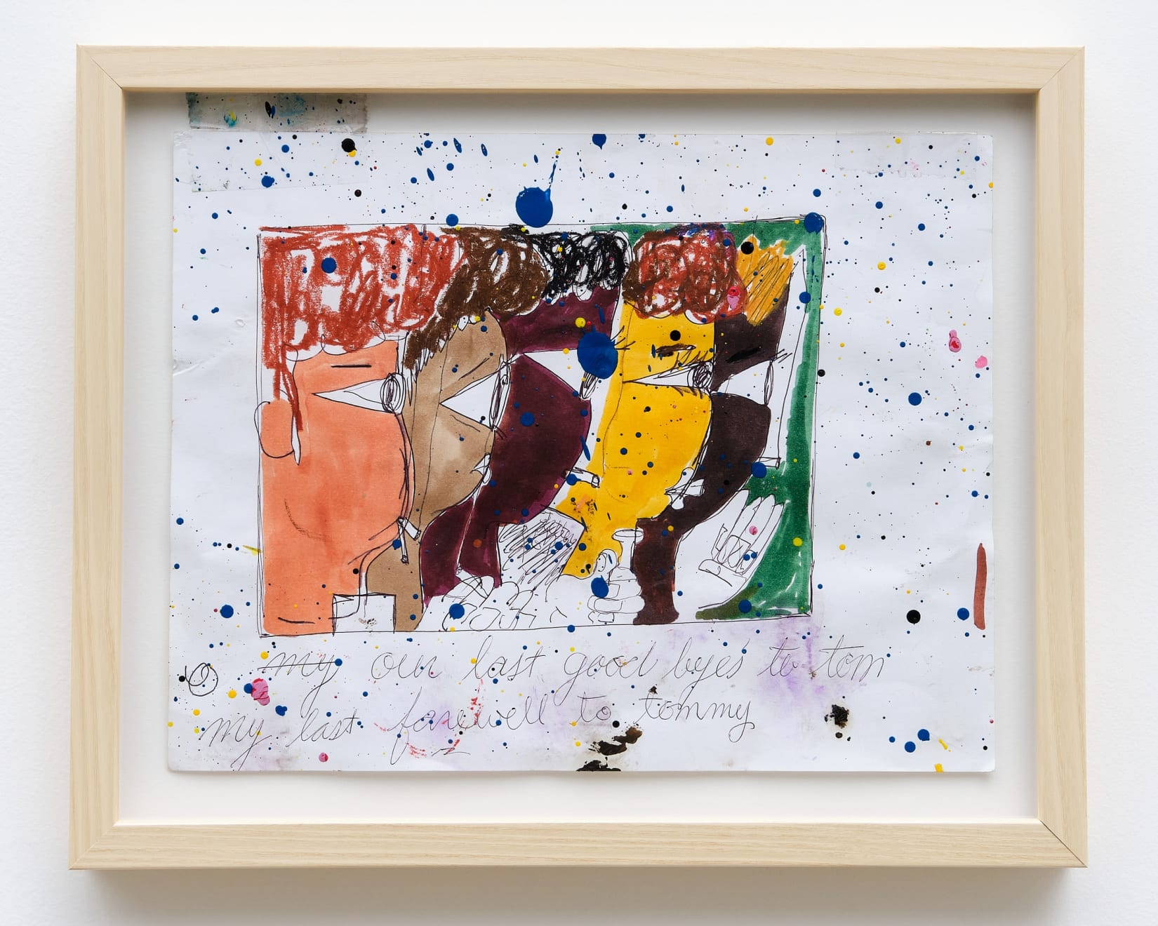 painting of 5 side profiles of faces on paper (framed)