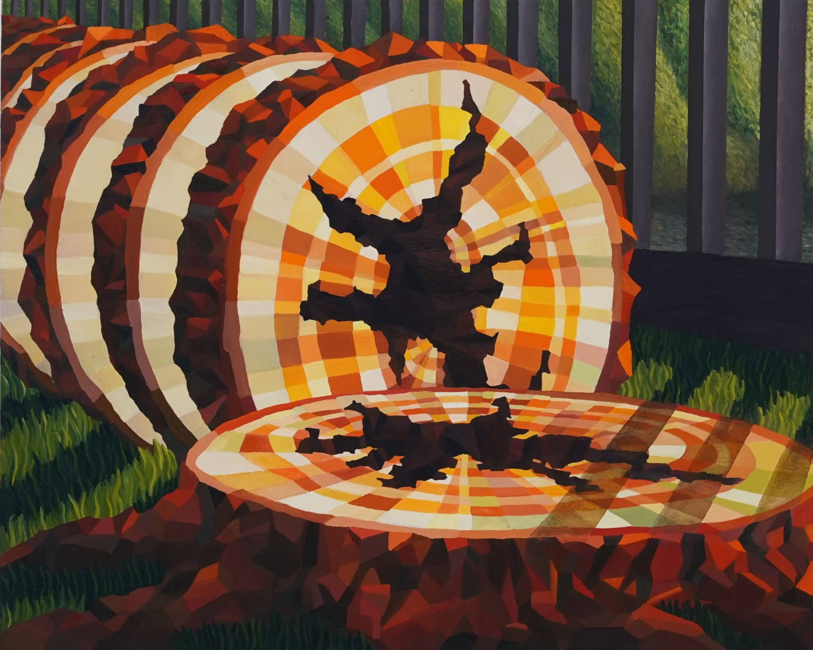 painting of a tree trunk cut up by Sally Jerome