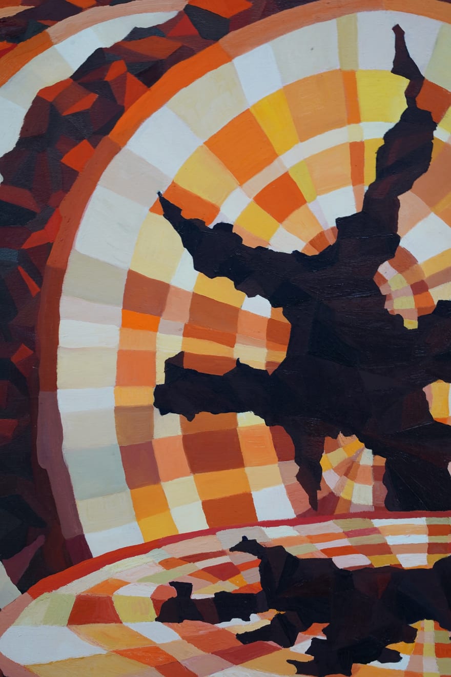 painting of a tree trunk cut up by Sally Jerome