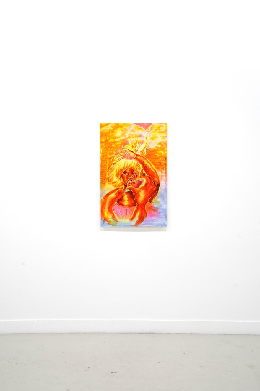 abstract orange painting of a woman