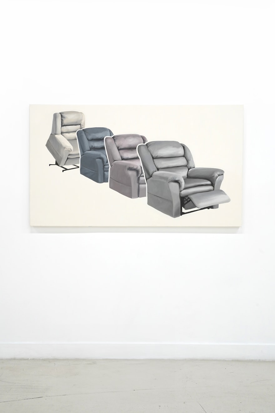 painting of a row of lazy boy armchairs on a cream colored background