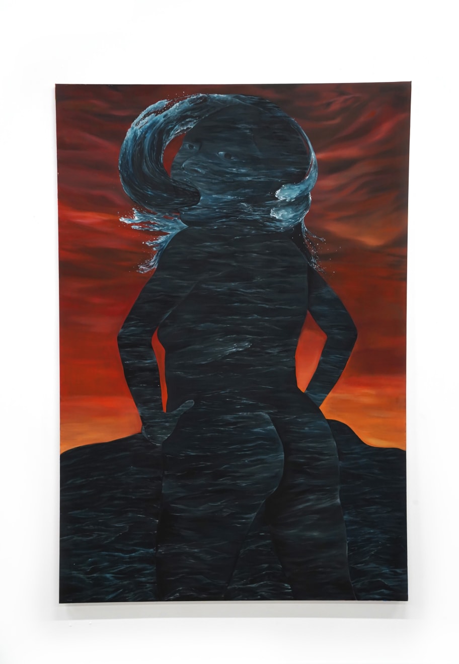 painting of a woman made out of cracking rocks