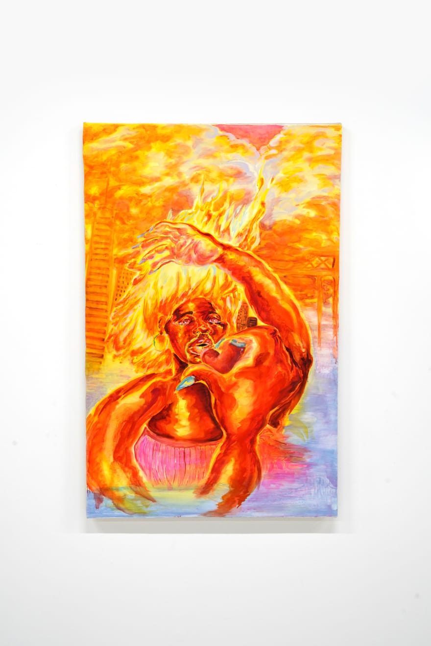 abstract orange painting of a woman