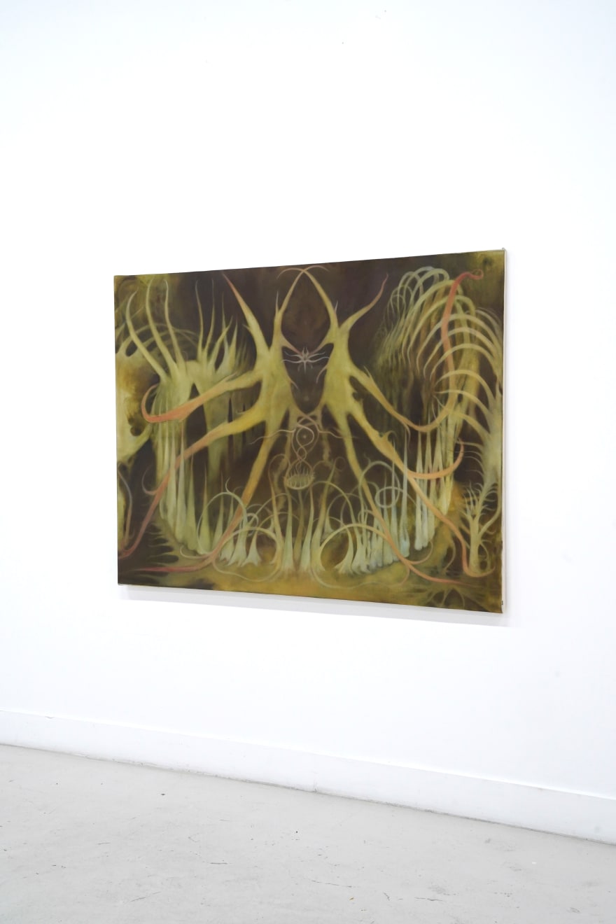 abstract green paintnig of two figures dancing