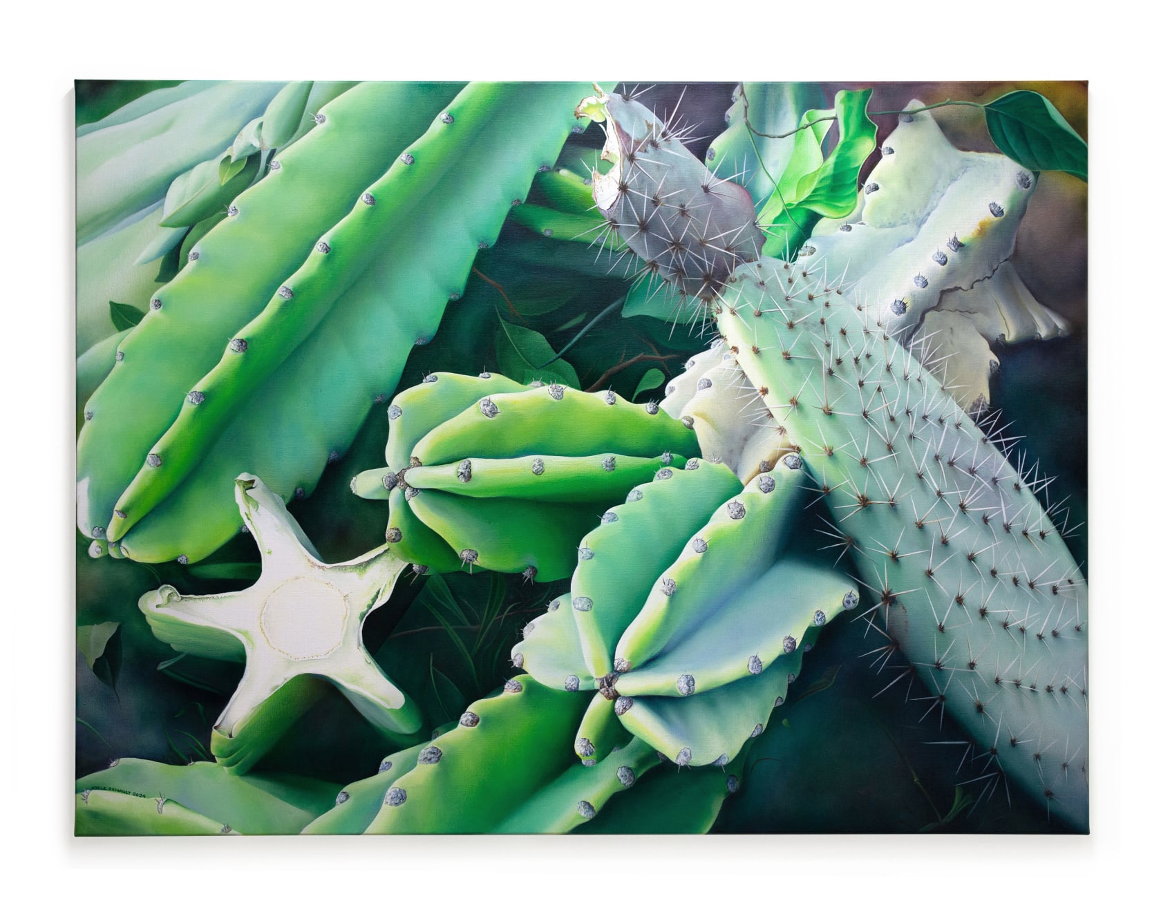 photorealistic painting of a group of cacti
