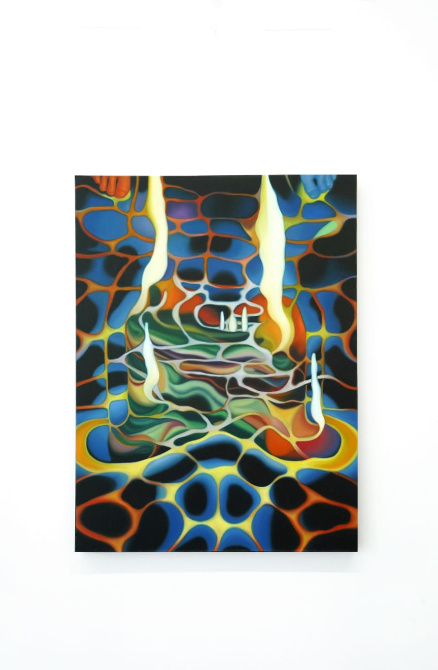 abstract painting of flames in a pond