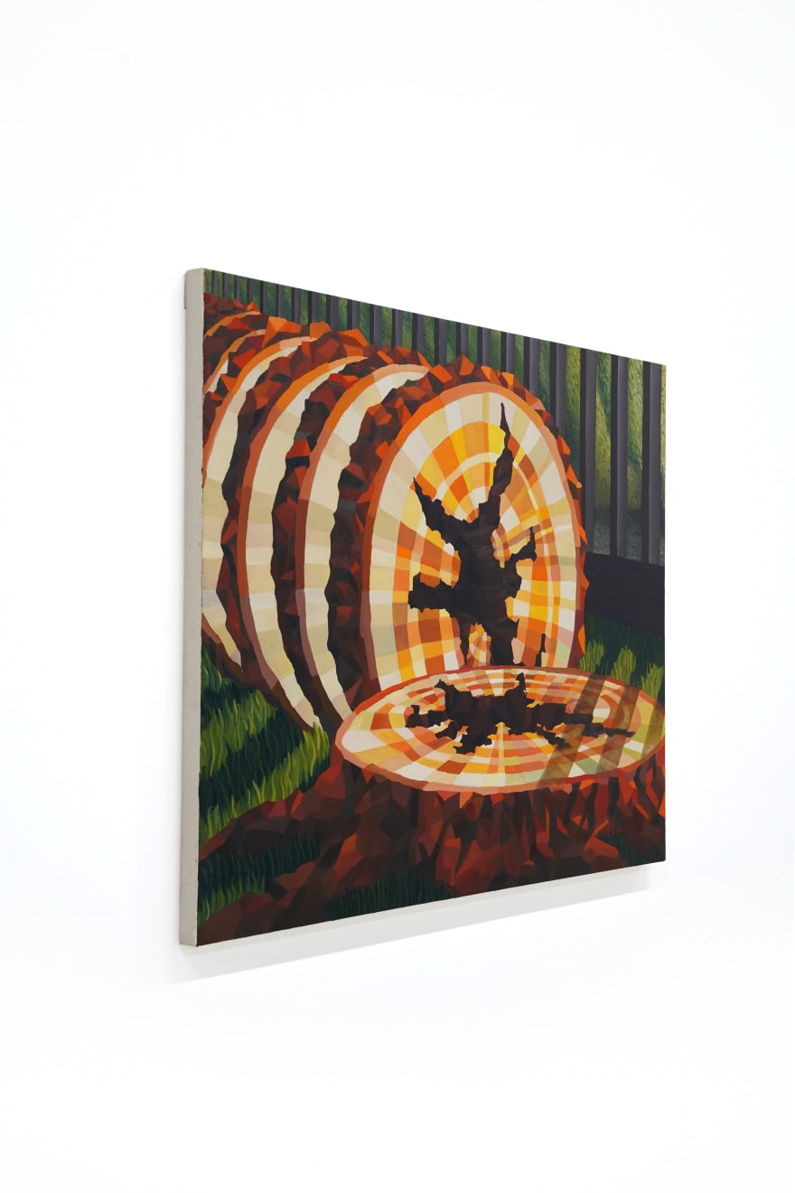 painting of a tree trunk cut up by Sally Jerome