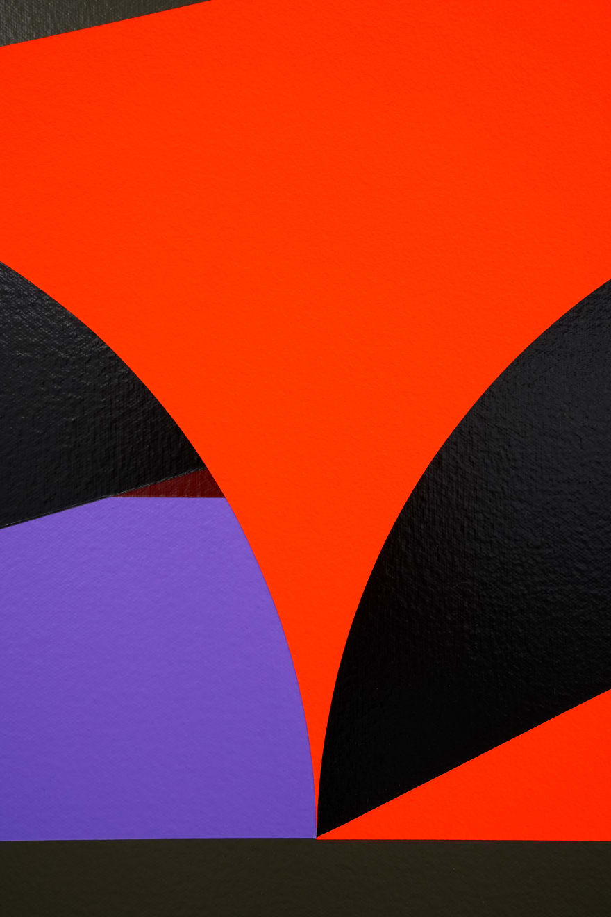 abstract painting of a red and purple tunnel