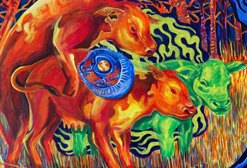 Alejandro Medina Gómez (AMG), Célula animal y dos bovinos disfrutando II (Animal Cell and Two Cows Enjoying II) , 2024