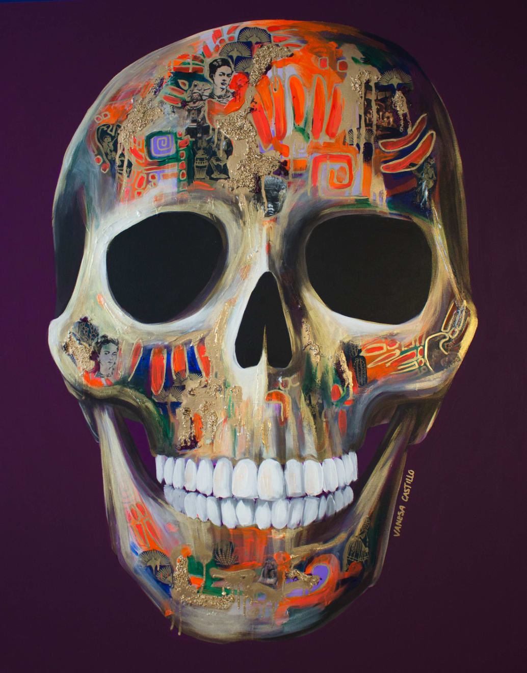 Vanesa Castillo, Calavera en fondo magenta, 2022