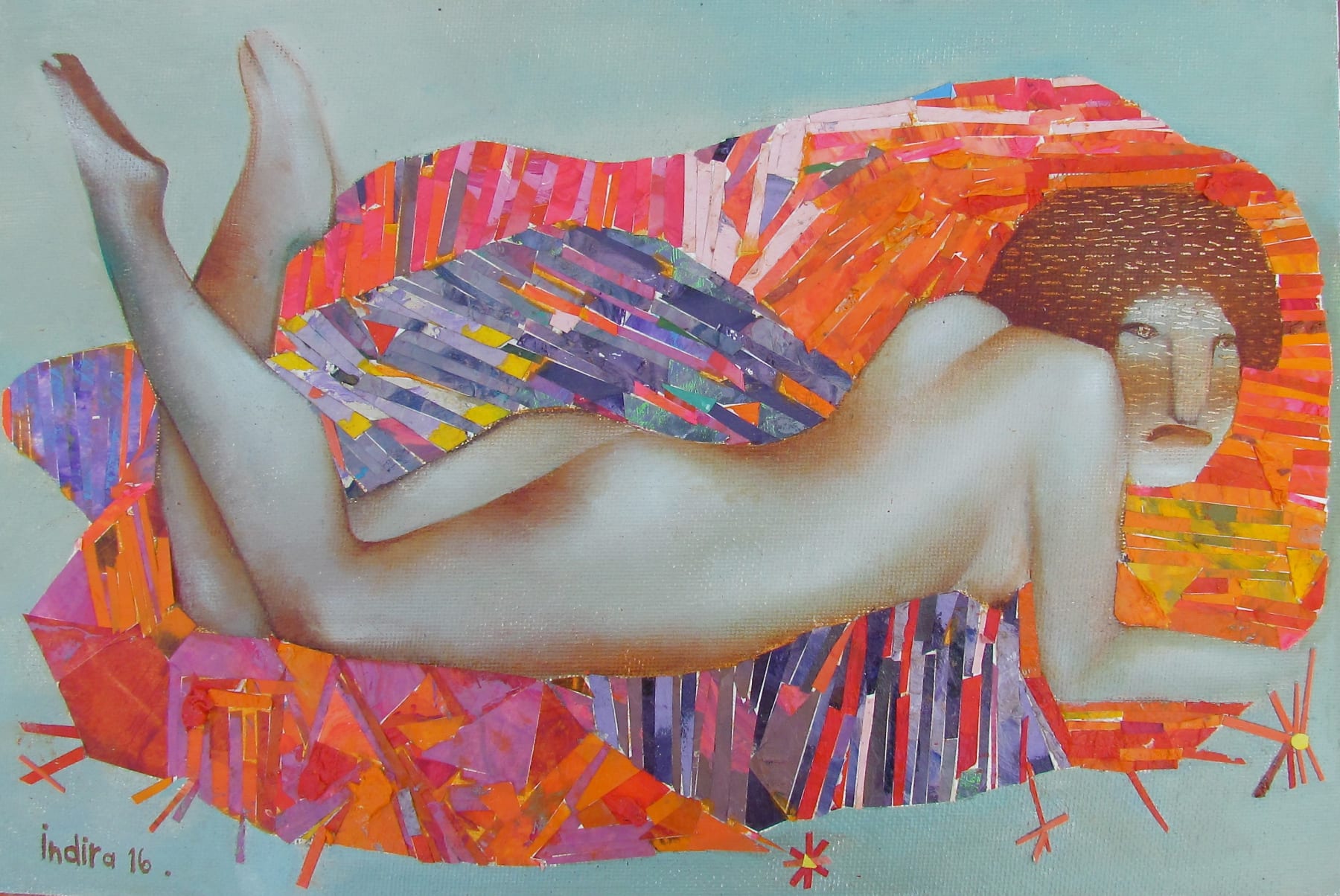 Indira Castellón, Desnudo con cojines naranja, 2016
