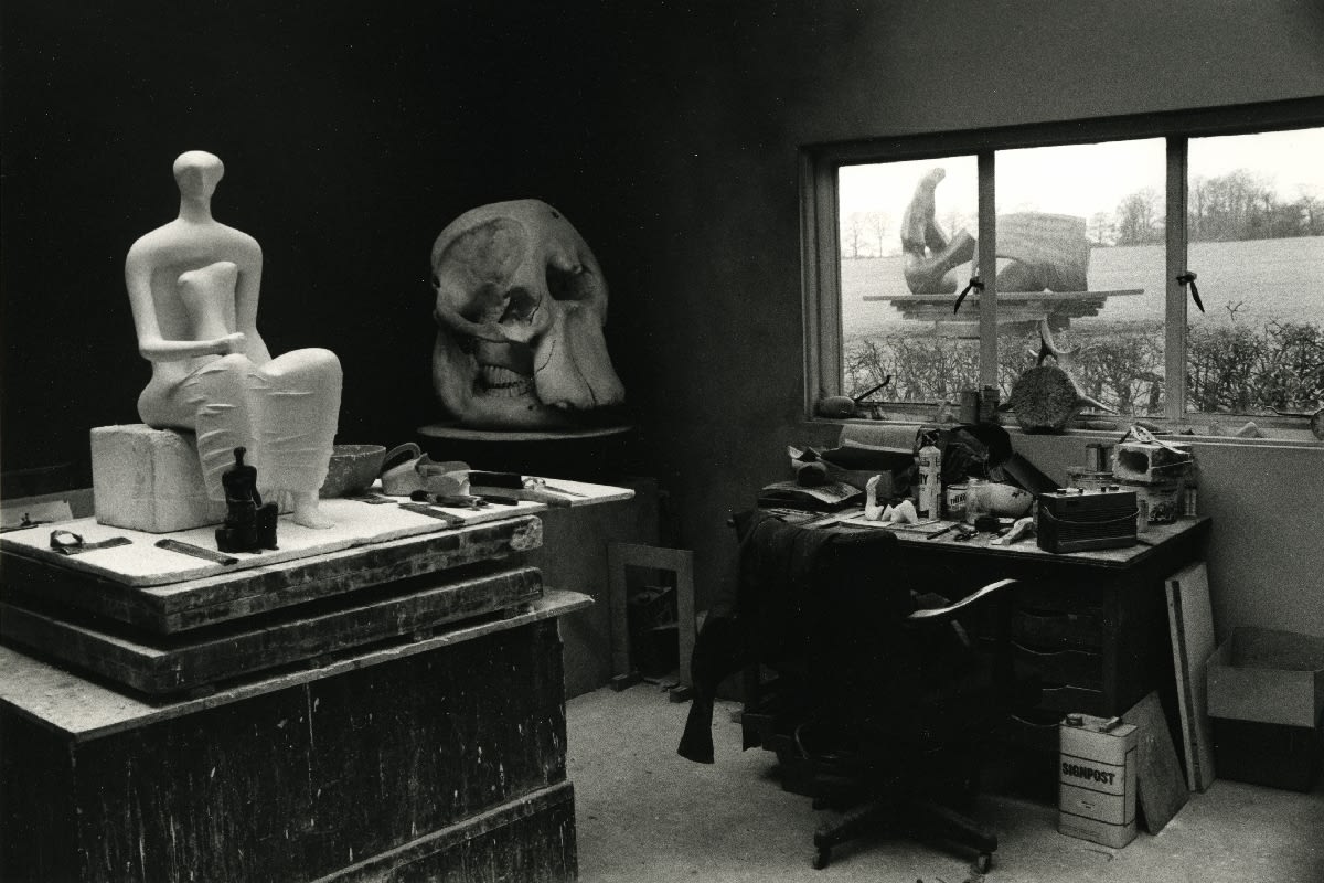 Andre Kertesz, Henry Moore's Studio with Elephant Skull and Seated Figure, England 1980, 1980