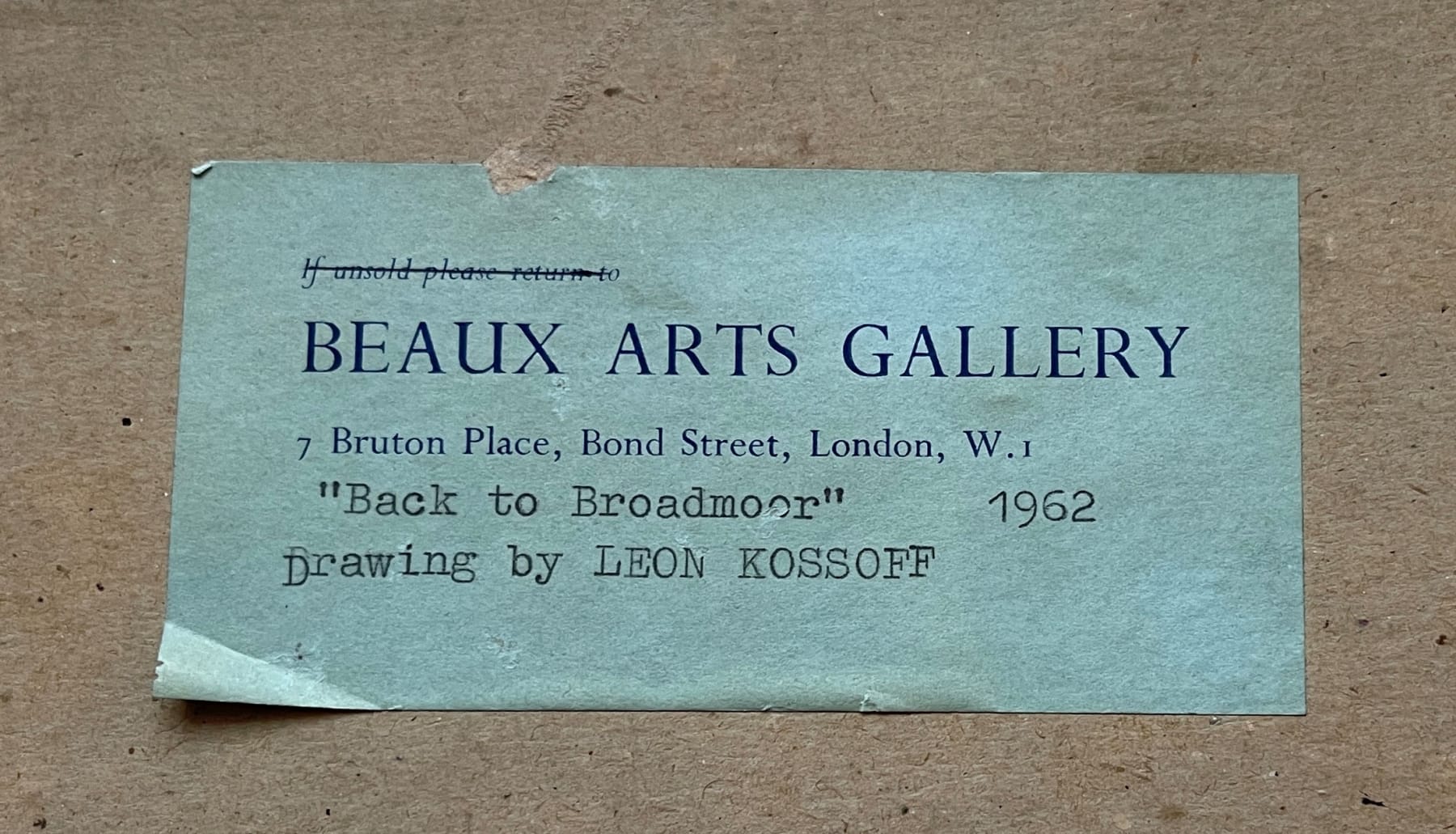 Leon Kossoff, Back to Broadmoor, 1962