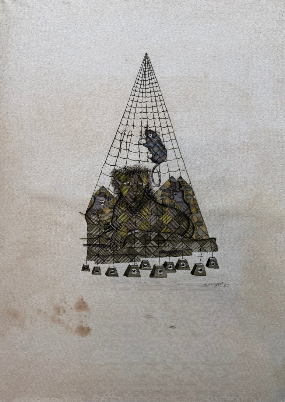 Scottie Wilson, The Mouse and the Lion (Aesop's Fables), 1946