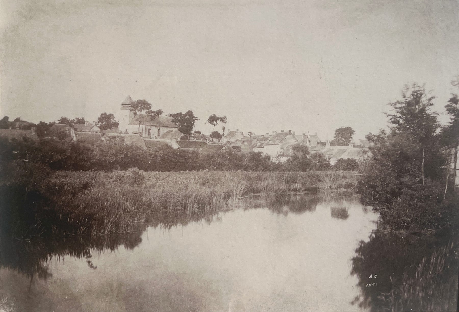 Adalbert Cuvelier, Landscape with river and village (Arras?), 1853