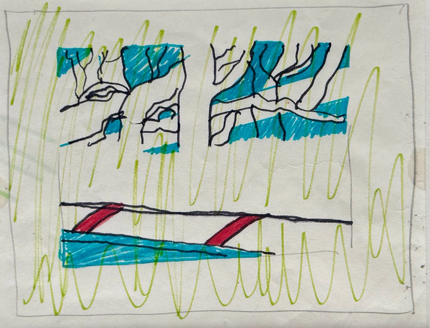 Patrick Caulfield, Untitled (wall and trees)