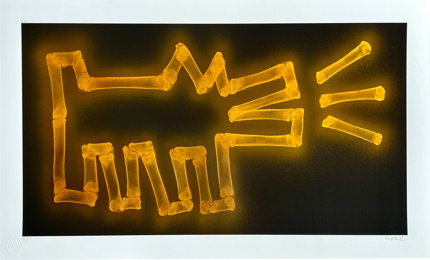 Shok-1, Dog With Bones (Chiaroscuro Neon Orange), 2022