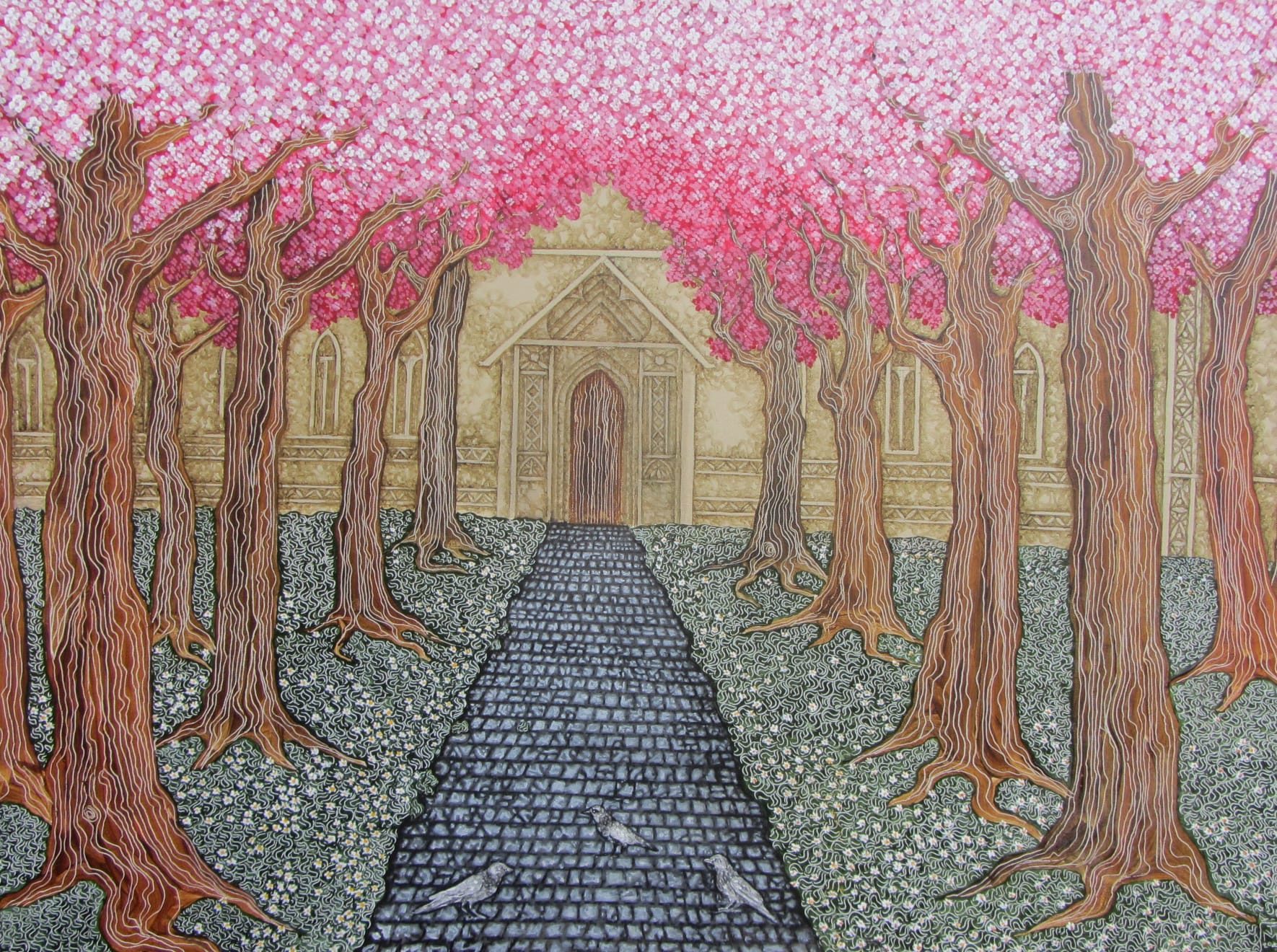Joe Machine, Church Path with Blossoms, 2022