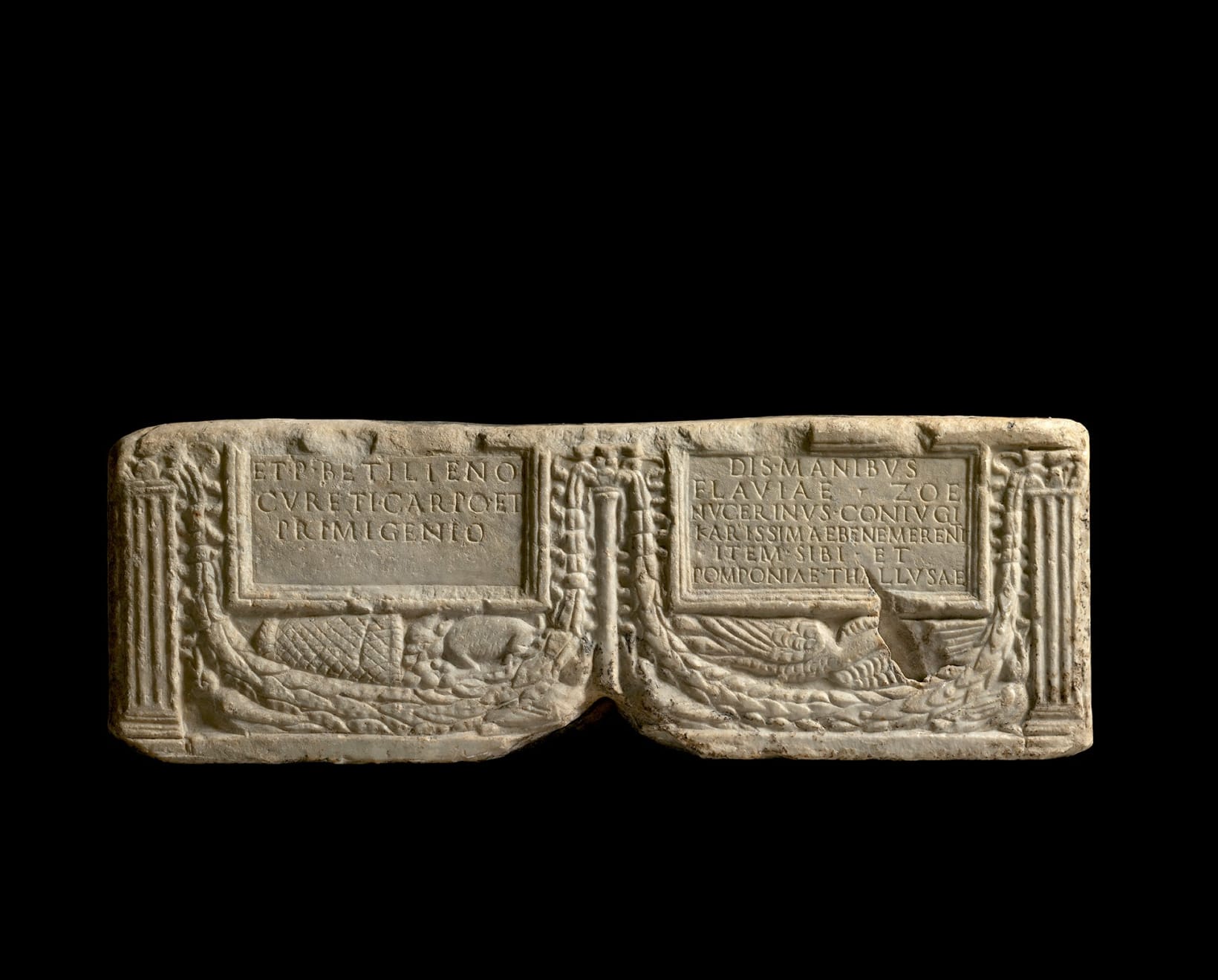 Roman, A Roman marble double cinerary urn for Flavia Zoe and her family, late 1st to early 2nd century AD