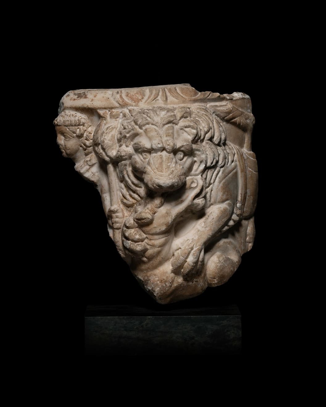 Roman, A Roman marble 'Lion Hunt' sarcophagus fragment, Imperial, circa 3rd century AD