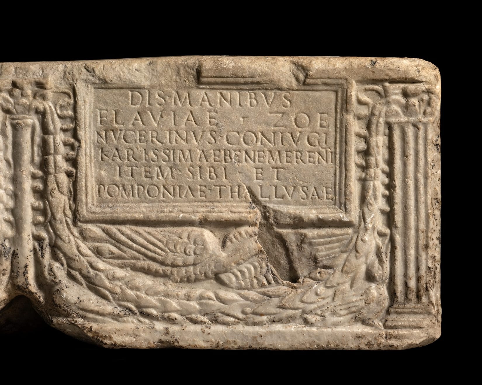 Roman, A Roman marble double cinerary urn for Flavia Zoe and her family, late 1st to early 2nd century AD