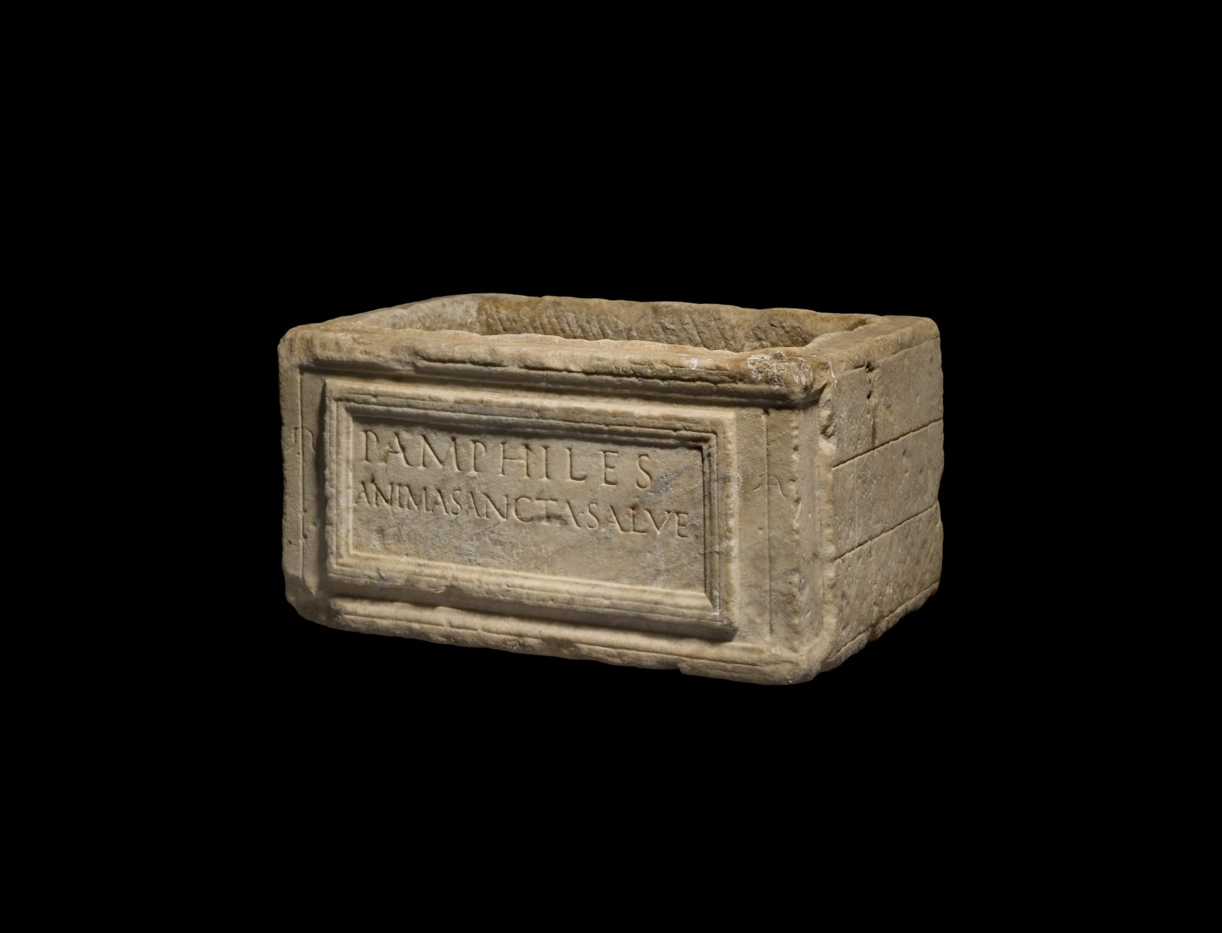 Roman, A Roman marble cinerary urn inscribed for Pamphile, circa 1st century AD