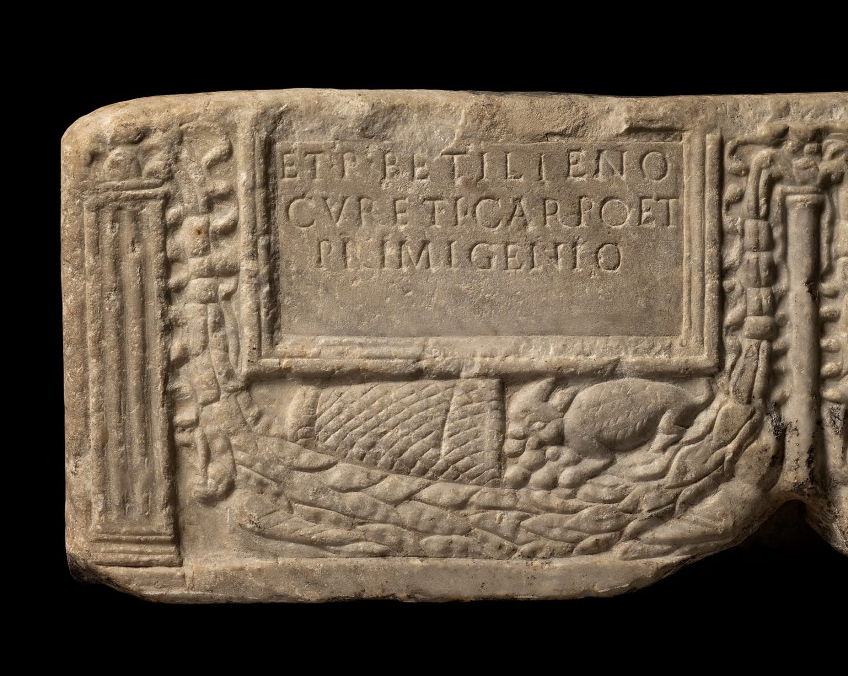 Roman, A Roman marble double cinerary urn for Flavia Zoe and her family, late 1st to early 2nd century AD