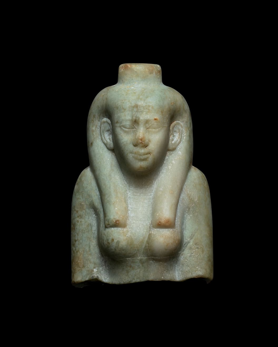Egyptian, An Egyptian ophicalcite bust of a goddess, Third Intermediate