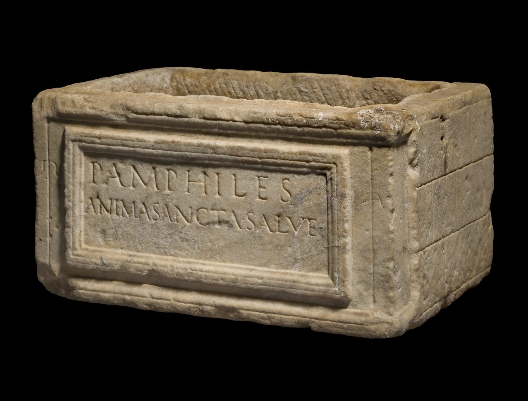 Roman, A Roman marble cinerary urn inscribed for Pamphile, circa 1st century AD
