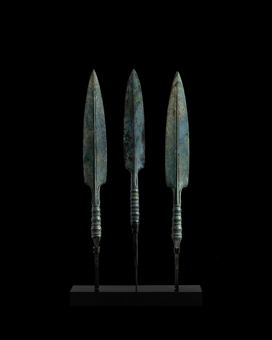 Near Eastern, Three Near Eastern copper alloy spear heads, Bronze Age, circa 3rd - 2nd Millennium BC