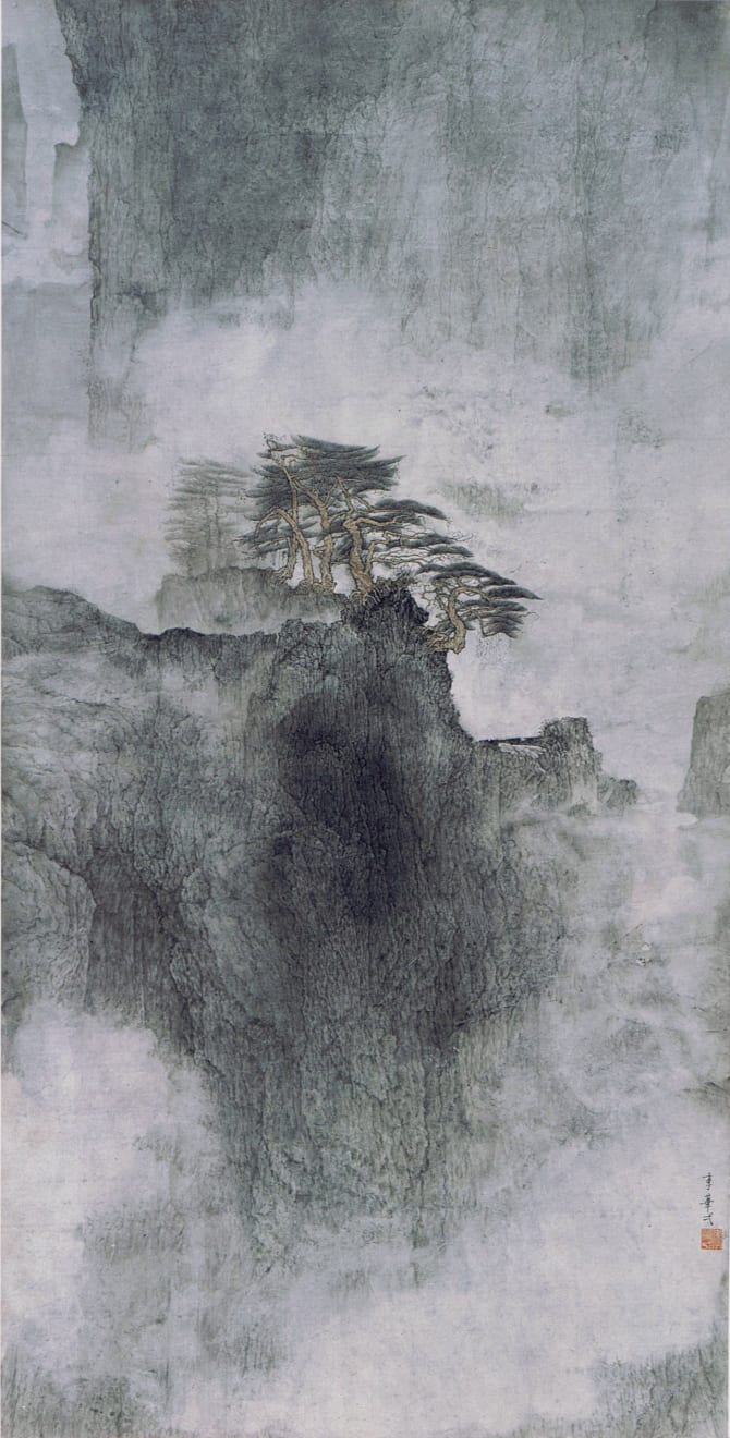 Li Huayi 李華弌, Rocks Face with Windswept Pines 《雲壑松風》, 1995