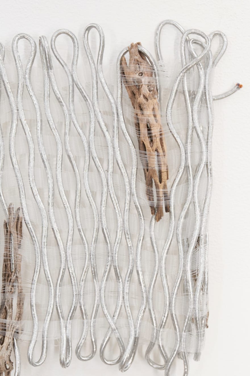 Fence 3, Cholla skeletons, monofilament, metallic cord, linen