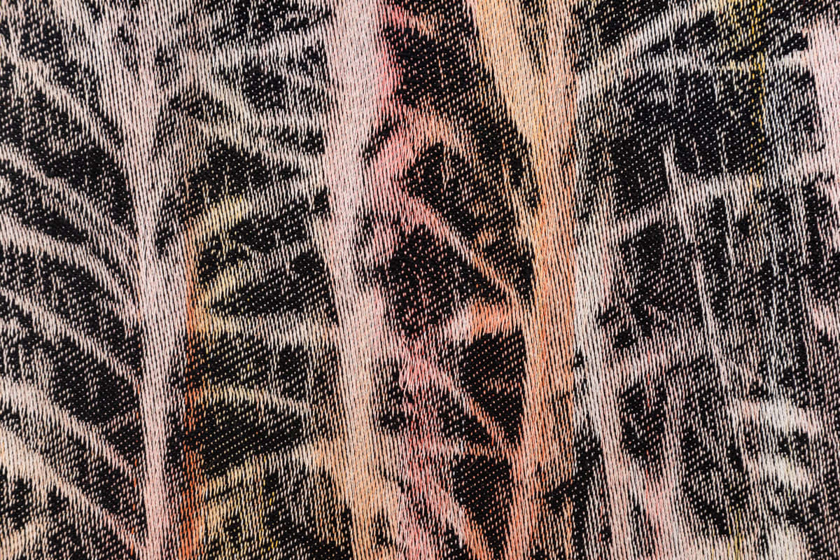 summer night, 2023, Handwoven and hand-dyed cotton, solid walnut frame