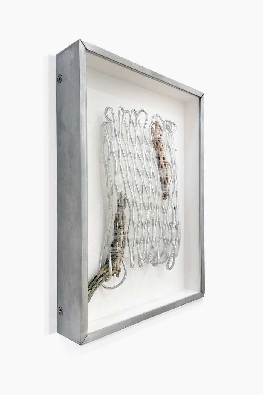 Fence 3, Cholla skeletons, monofilament, metallic cord, linen