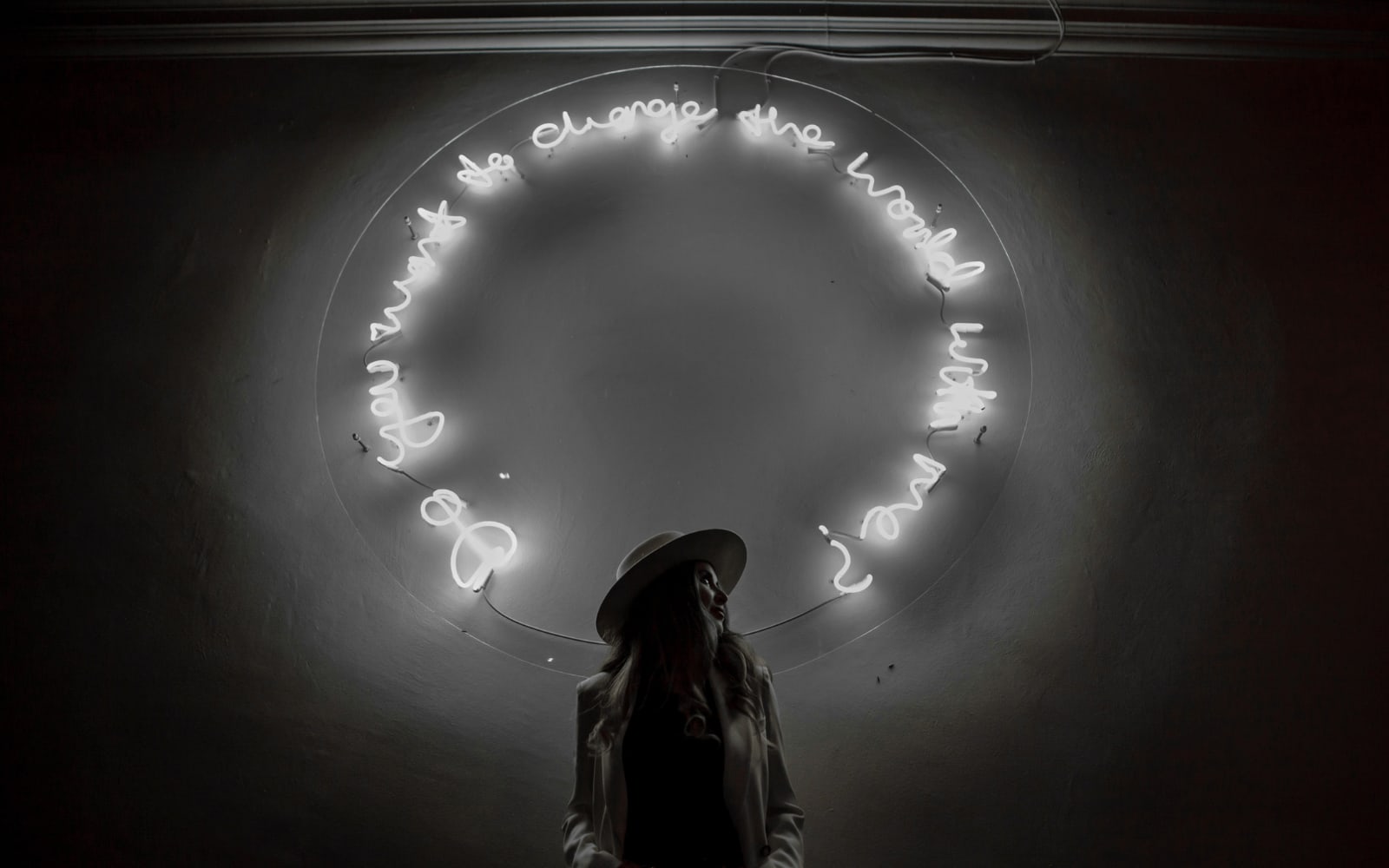 Do You Want To Change The World With Me. Neon Installation at Sloane Square, Kensington and Chelsea Art week, 2021