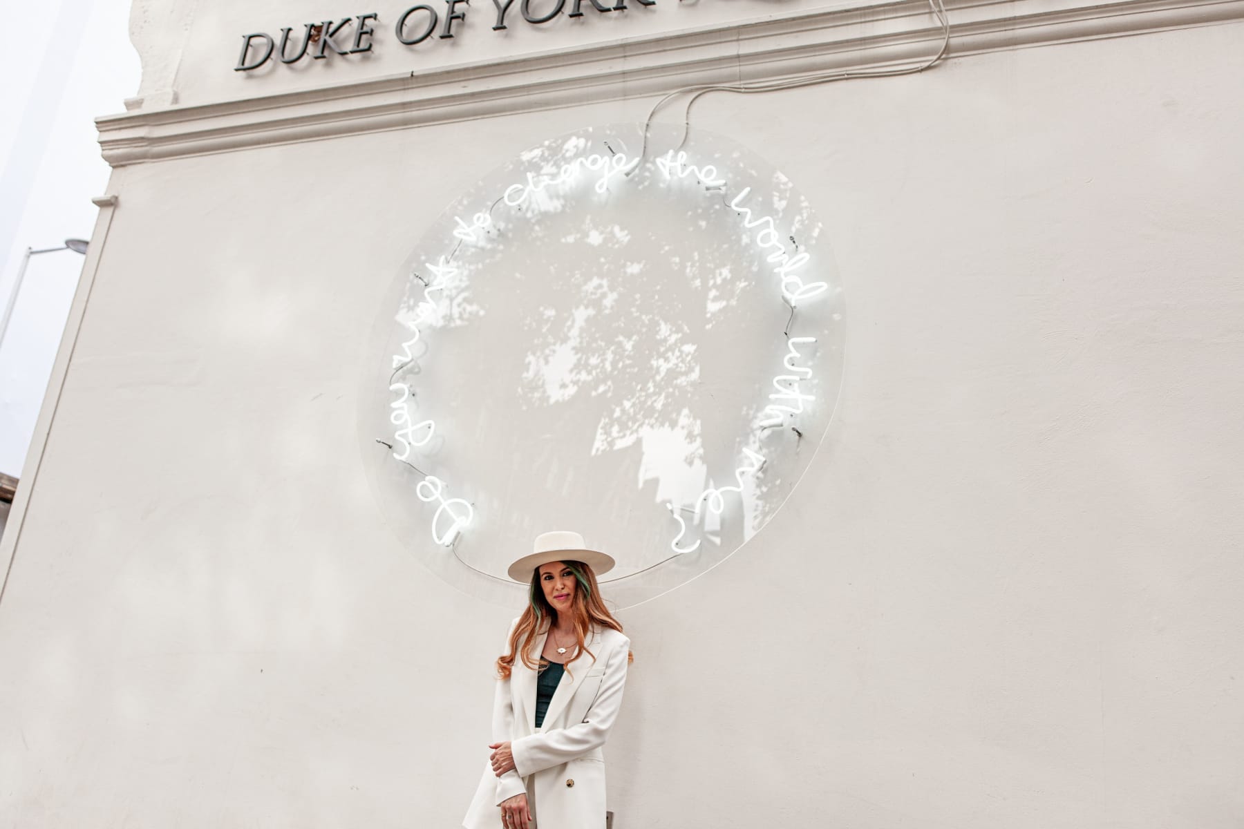 Do You Want To Change The World With Me. Neon Installation at Sloane Square, Kensington and Chelsea Art week, 2021