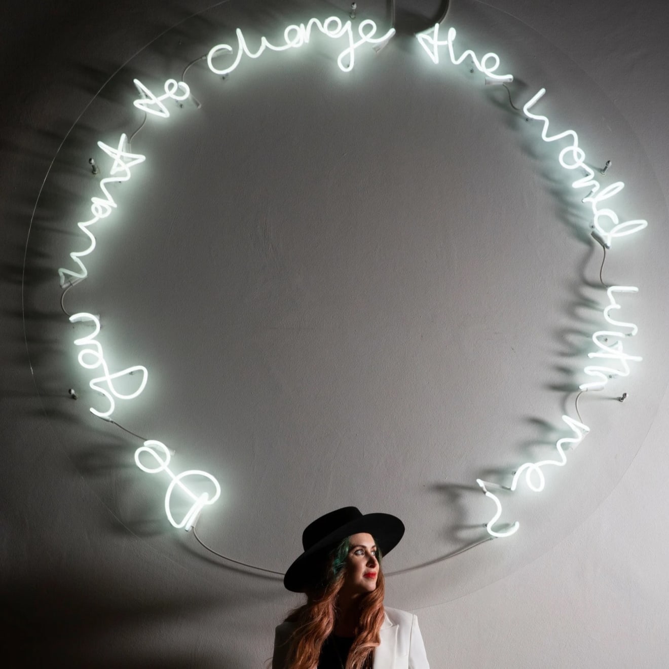 Do You Want To Change The World With Me. Neon Installation at Sloane Square, Kensington and Chelsea Art week, 2021