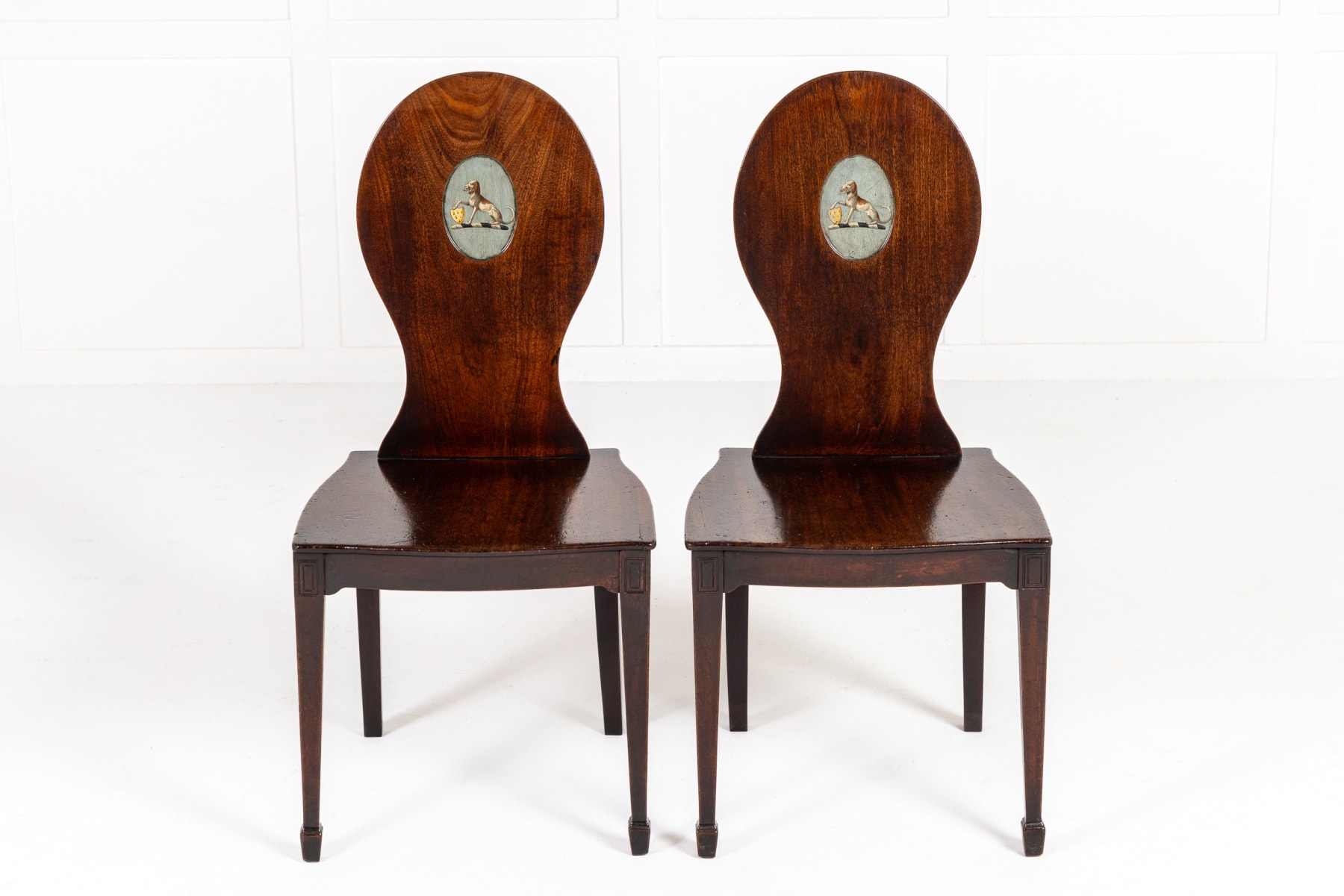 Pair of George III Mahogany Hall Chairs