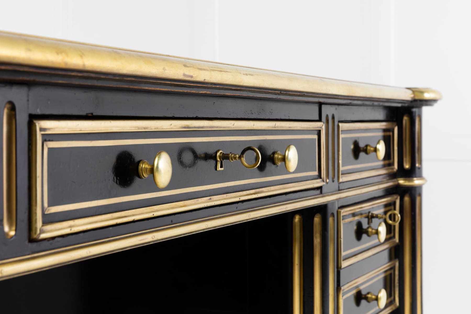 SOLD, 19th Century Ebonised and Brass Inlaid Desk
