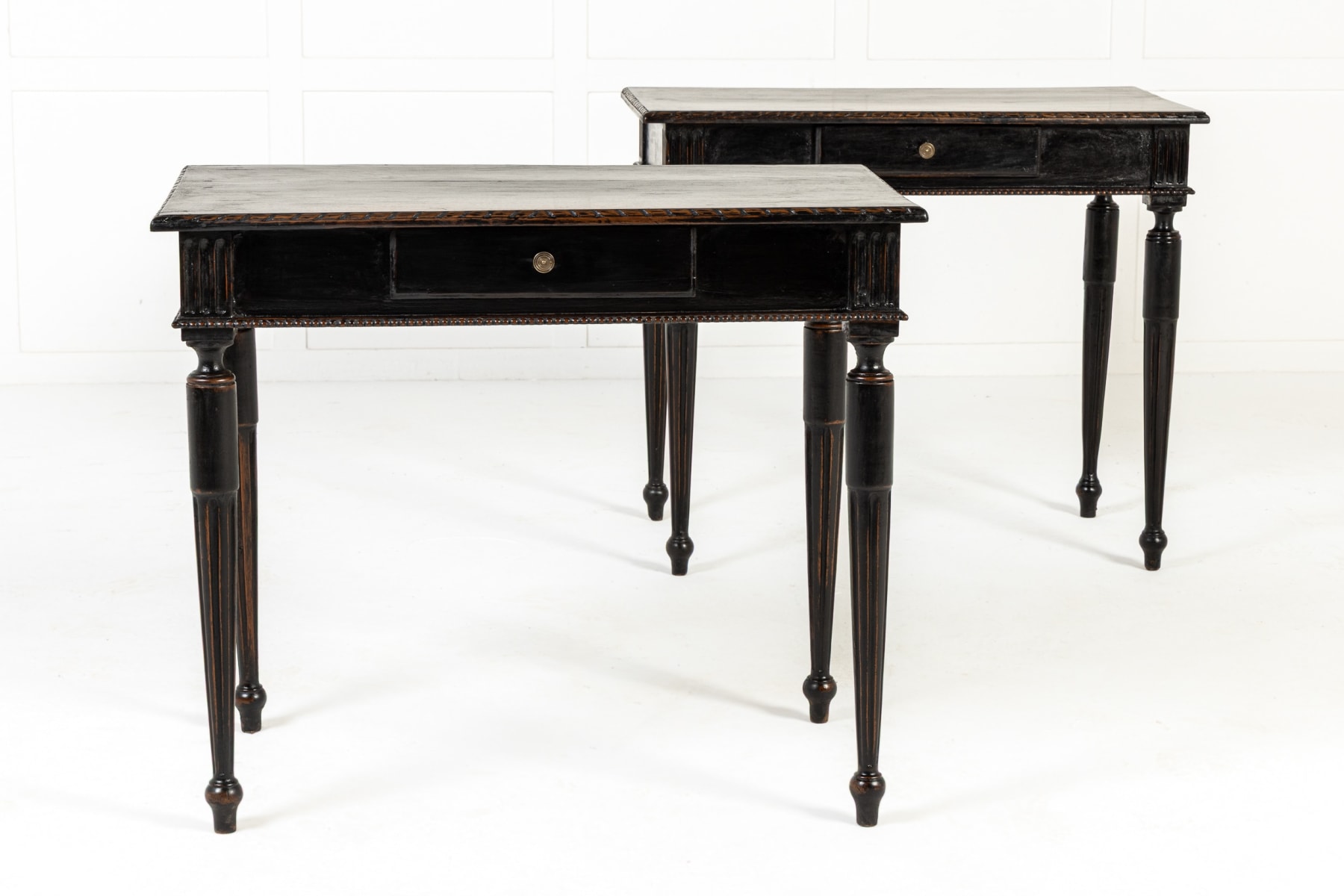 Pair of 18th Century Italian Ebonised Console Tables