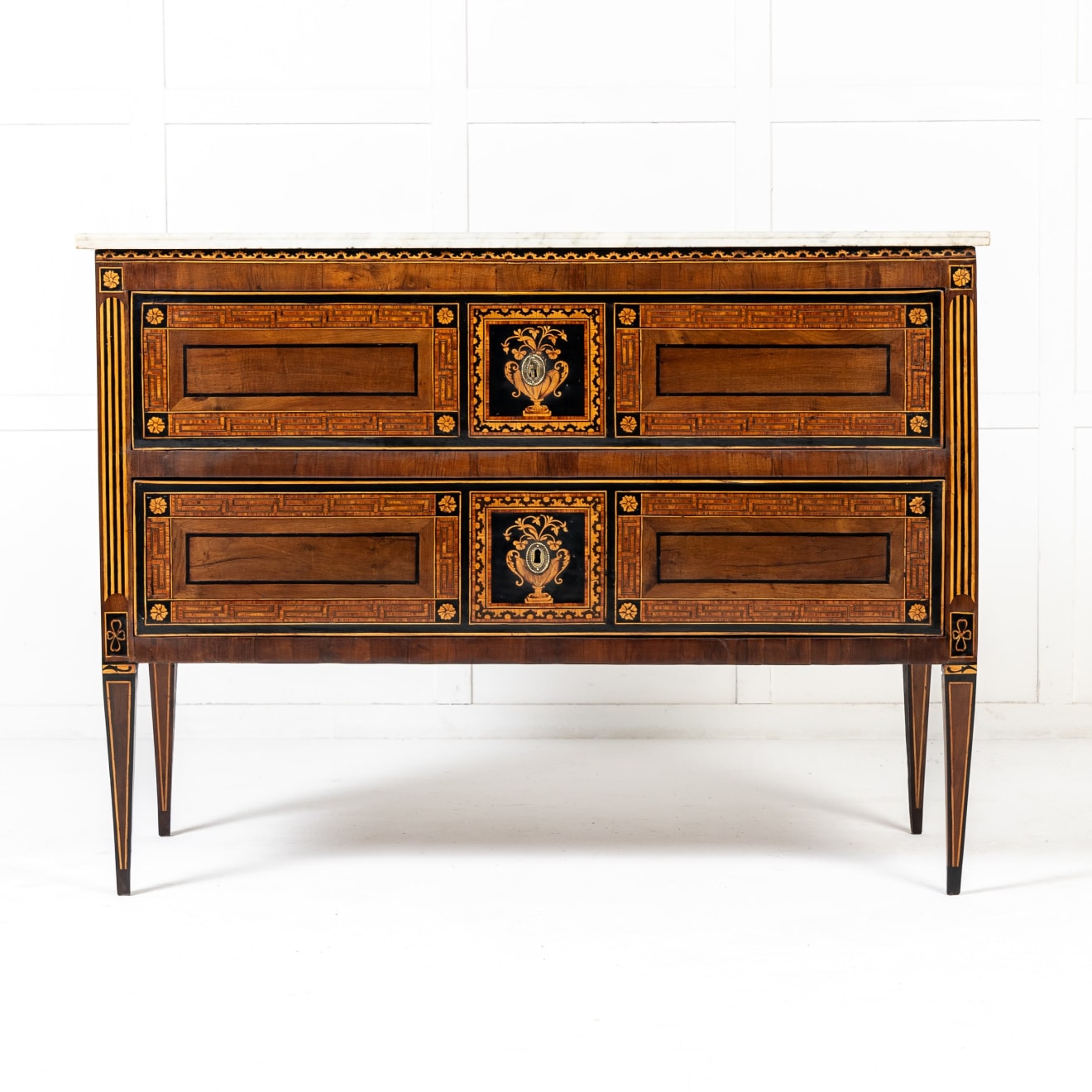 Late 18th Century North Italian Marquetry Commode with Marble Top