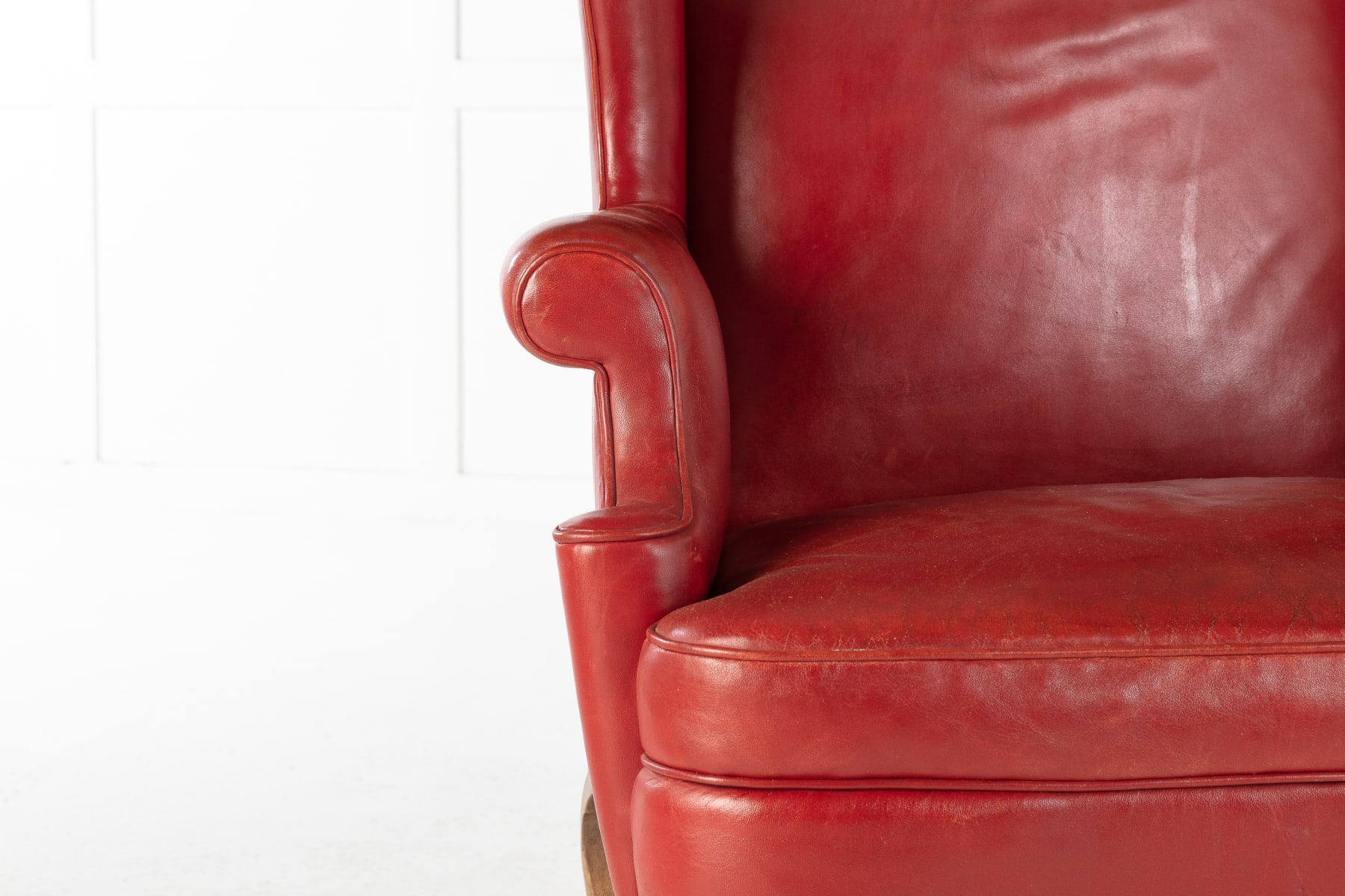 SOLD, Pair of 1950s Red Leather Wing Chairs