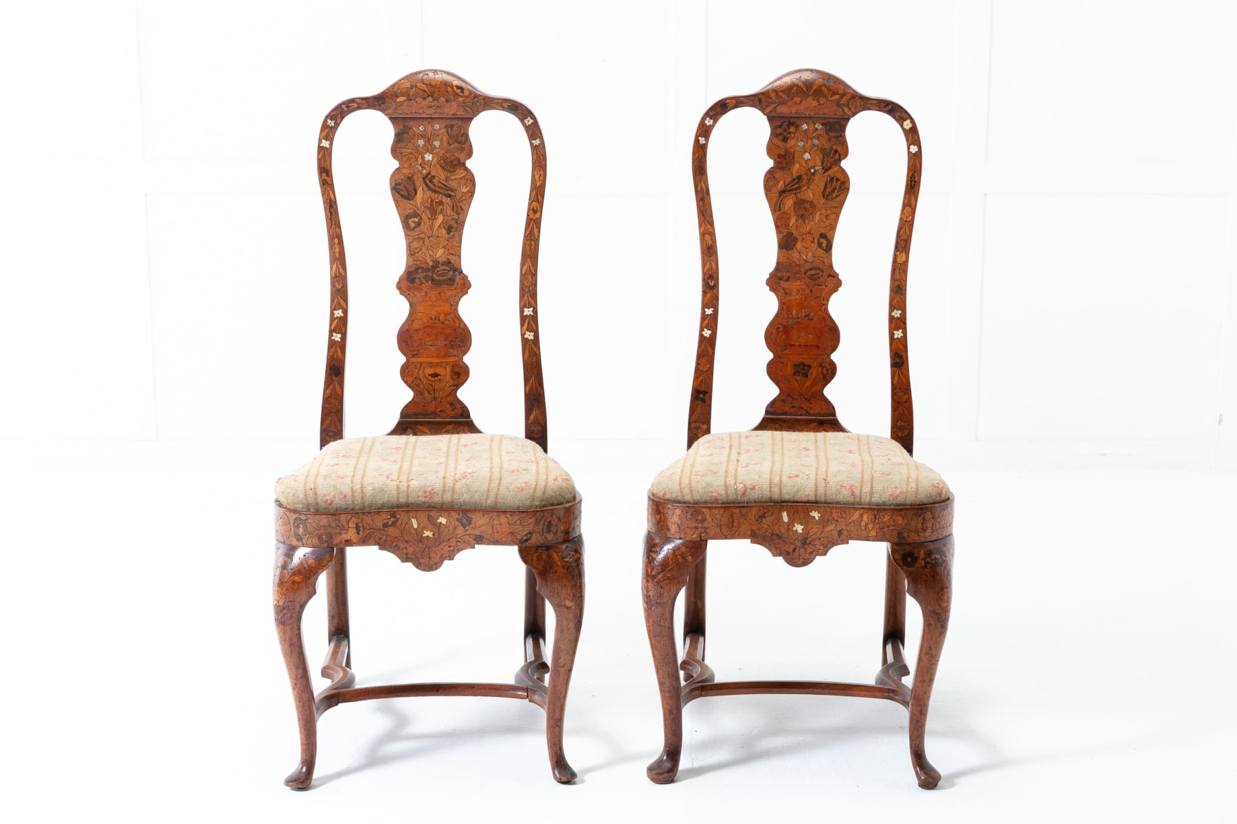 Pair of 18th Century Dutch Marquetry Side Chairs